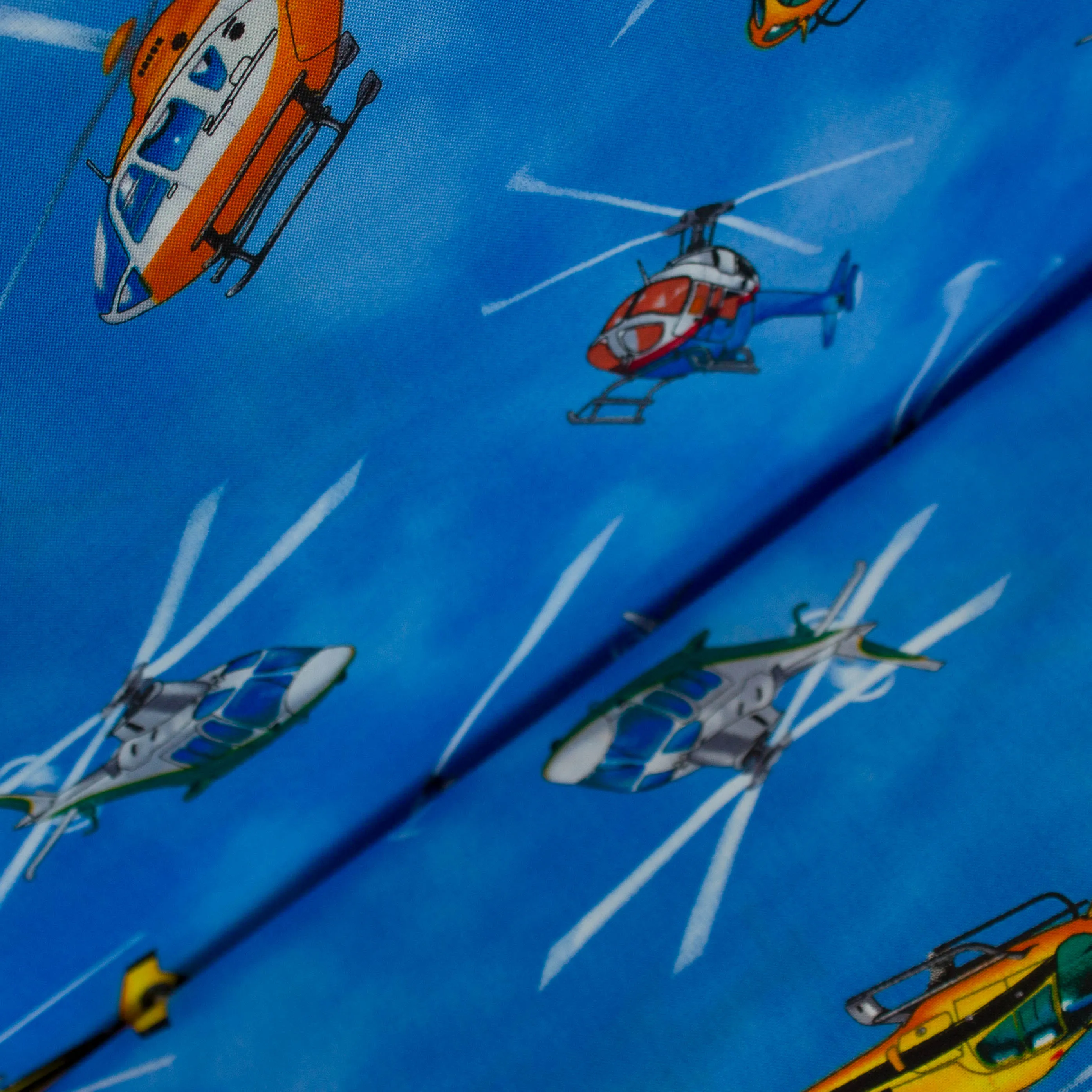 Katoen blauw met helikopters